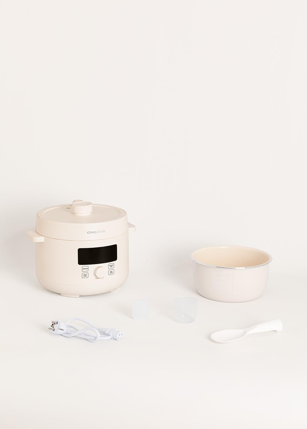CREATE/PRESSURE COOKER STUDIO/Multifunktioneller programmierbarer elektrischer Schnellkochtopf 4L Cremeweiß / 15 Funktionen, 24h Timer, Keramik-Antihaftbeschichtung, Sicherheitsventil, 1200W