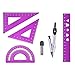 Valtiner 6 Pcs Metal Geometry Set, Math Geometry Kit, Metal Ruler Set and Compass Geometry Tool, Rulers Protractor and Compass Set for Student School and Drawings Supplies (Purple)