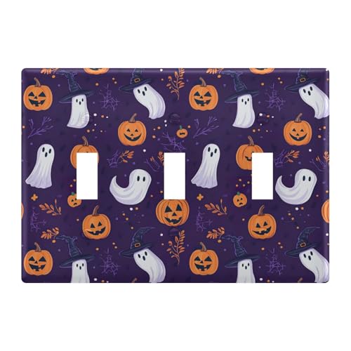 Light Switch Cover Halloween Pumpkin Ghosts Bats Wall Plates for Electrical Outlets 3 Gang 202b7139