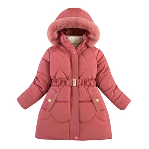Parka con capucha y cremallera para niños y niñas, con forro polar, para invierno, cálida, lisa, resistente al viento, térmica, con bolsillos, bonitos abrigos acolchados para niñas, Rojo De La Sandía