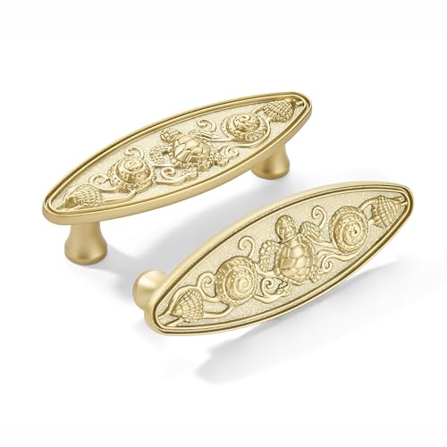 khtumeware 3 inch 5 Pack Brushed Gold zinc Alloy Cabinet pulls Suitable for Kitchen cabinets, Bathroom cabinets, wardrobes, Furniture Drawers Handles. Seaside Cottage