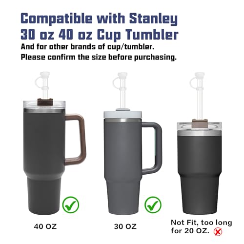 Replacement Straw Compatible with Stanley 40 oz 30 oz Tumbler, Accessories of 6 Straw Replacement with Cleaning Brush, 4 Color Leak Sproof Plug, 2 Silicone Cover Cap for Stanley #3