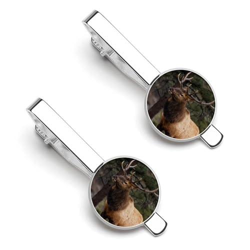 Elk Moose in The Forests 1 Pair Tie Clips Necktie Bar Pinch Clip for Wedding Business