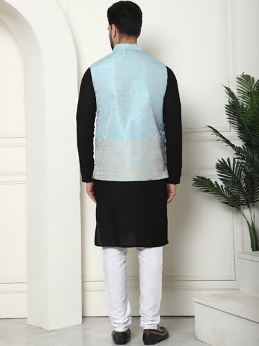 Image of SOJANYA (Since 1958 Men's Cotton Linen Maroon Kurta and White Pyjama with Mustard Cotton Nehru Jacket