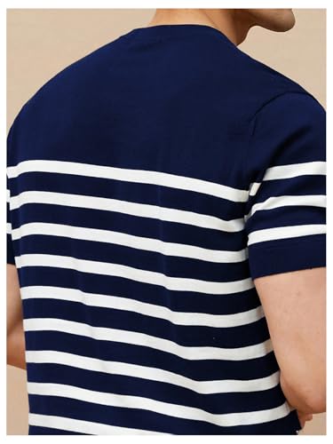 Men's Striped Sweaters Color Block Short Sleeve Crew Neck Knit Top3