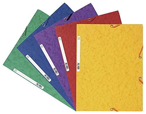 Exacompta - Réf. 55515E - Paquet de 10 chemises à élastiques - pochettes 3 rabats - en carte lustrée 400 g/m2 - dimensions 24 x 32 cm pour documents au format A4 - 5...