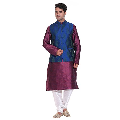 Pijama Kurta de mezcla de seda cómodo para evitar calor con chaqueta morada hombre 44