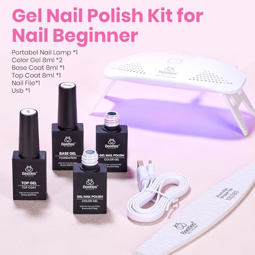 Image of Beetles 2 Colors 8ML White Pink Gel Nail Polish Kit with U V Light, 6 Pcs Gel Polish Set French Tip DIY Manicure Kit with Base & Top Coat Nail File for Beginners Soak Off Gifts for Women