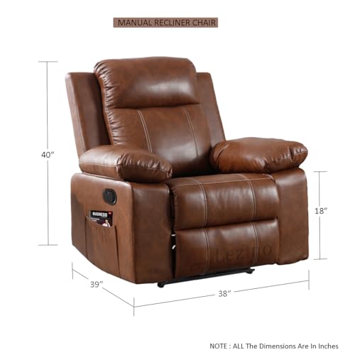 Image of LEZINO Recliner Sofa 1 Seater for Home (Manual Recliner Sofa, Brown) | Recliner Chair in Textured Brown Gremany Premium Faux Leather