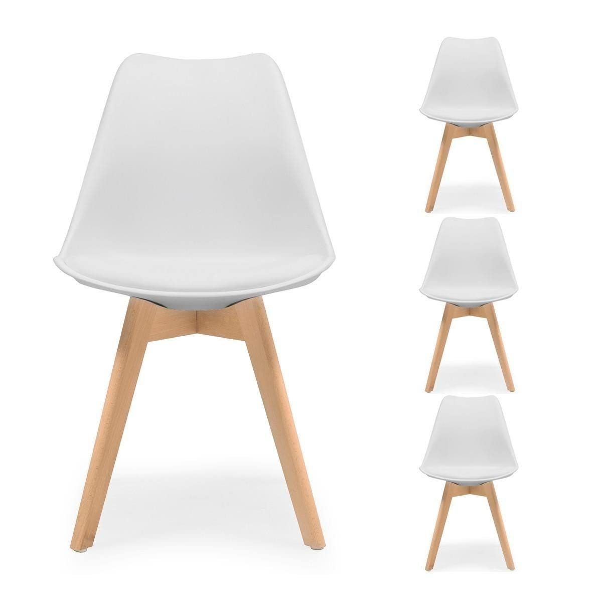 Homely - Pack de 4 sillas de Comedor o Cocina de diseño nórdico Day, Asiento de Polipropileno y Patas de Madera de Haya, Color Blanco