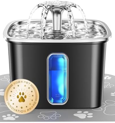 Veken Innovation Award Winner Stainless Steel Cat Water Fountain,...