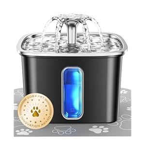 Veken Innovation Award Winner Stainless Steel Cat Water Fountain, 108oz/3.2L Automatic Pet Fountain Dog Water Dispenser with Replacement Filters & Silicone Mat for Cats, Dogs (Space Black)
