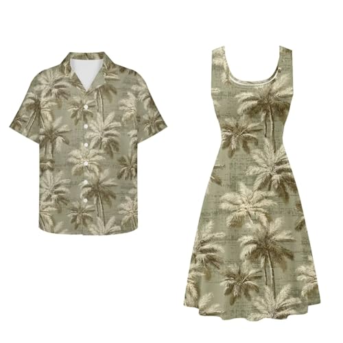 Image of Dreaweet Summer Dresses for Women A-Line Sleeveless Flowy Sun Dresses,Men's Casual Button-Down Shirts,Couple Matching Outfits