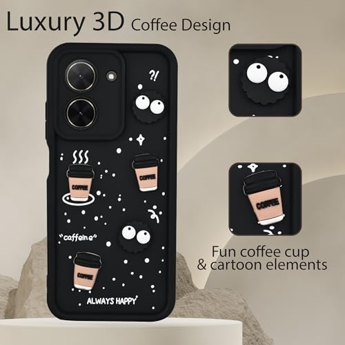 Image of DARKFIT Back Case Cover Compatible for Poco C71 5G / Redmi A5 4G | Cute Fun Cartoon 3D Ball | Coffee Silicone Case | Camera & Body Protection | Shock Proof | for Poco C71 5G / Redmi A5 4G| Color Black