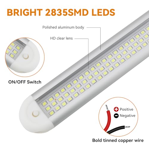 Image of RVZONE 12V LED Interior Light Bar | 120LEDs 1800LM 8W DC 12 Volt led Strip Lights with ON /Off Switch RV Led Lights Interior for Camper Truck Van Boat Trailer Cargo Lights Fixture Motorhome (4Pack)