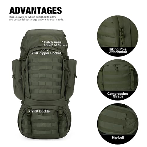 Image of Mardingtop 60L Military Internal Frame Backpack for Hiking,Camping,Hunting,Rucksack Backpack with Rain Cover