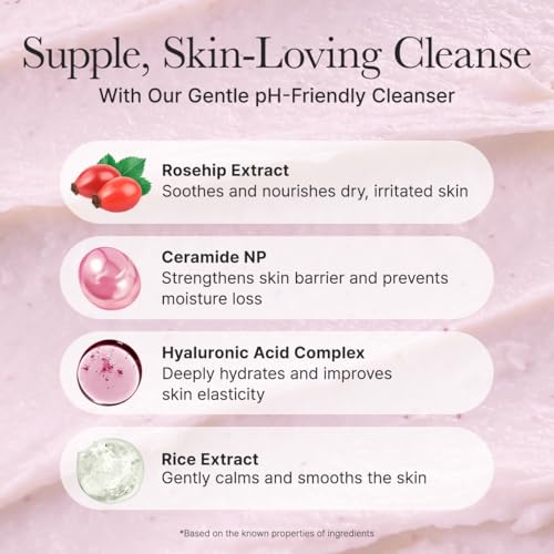 Image of ARENCIA Rosehip Rice Cake Cleanser, pH Balancing Face Wash with Ceramide for Sensitive Skin, 5.29 oz