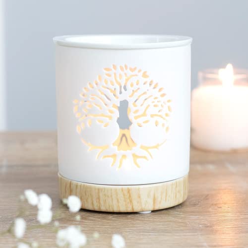 White Tree of Life Cut Out Wax Melt Burners, Novelty Ceramic Gifts for Mum, Essential Oil Diffuser and Wax Burner, Warmer Melter Fragrance Oil Burner, Unique for Mum (Tree)