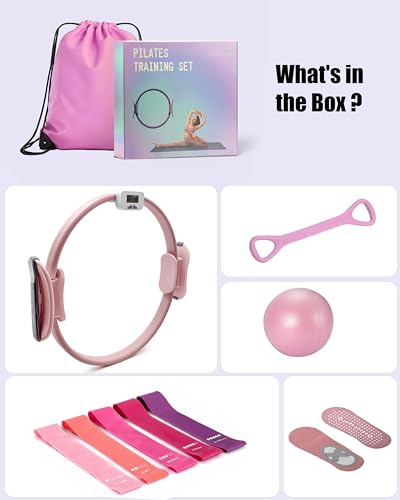 MaxU Pilates Essentials Kit for Women, Pilates Ring with Counter, Home Pilates Equipment with 14" Pilates Circles,Pilate Ball, Resistance Bands and Grip Socks – Ideal for Beginner Home - Image 7