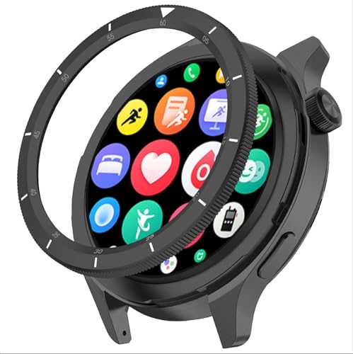 GIOPUEY Acero Inoxidable Anillo para Xiaomi Watch S4/Watch S3, Bezel Styling Ring Adhesive Cover Protector Anti arañazos y colisiones   E Black