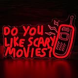 Horror Movie Decor Neon Sign Do You Like Scary Movies Neon Light Dimmable Gothic Led Light Up Signs for Movie Room, Halloween, Gothic Themed Parties Decoration Gifts(15 * 9.3inch)