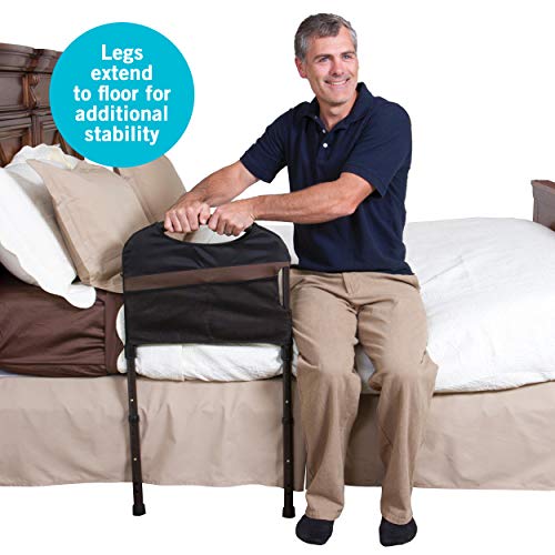 Stander Stable Adult Home Bed Rail - Elderly Support Bed Handle + Adustable Legs Floor Support & Pouch