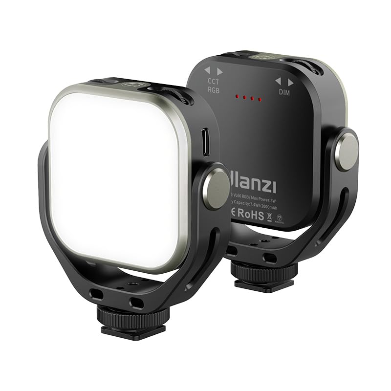 Ulanzi VL66 RGB Multi Color - Lampada per fotocamera, smartphone, tablet e altri - Luce bianca/gialla e 360 colori - inclinabile - con batteria integrata da 2.000 mAh - Nero