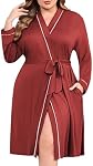 Ekouaer Plus Taille Robes pour les femmes Légère Peignoir V Col Kimono Loungewear Robes de maternité douces avec poches 1X-5X