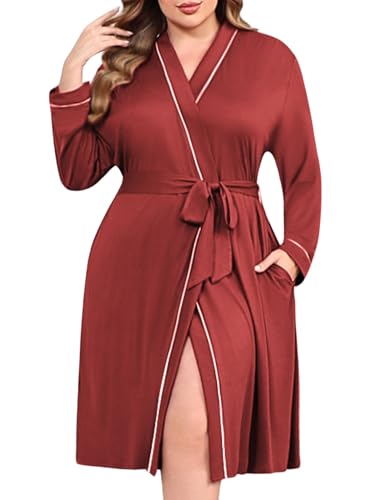 Image of Ekouaer Plus Size Robes for Women Soft Bathrobe V Neck Soft Maternity Robe