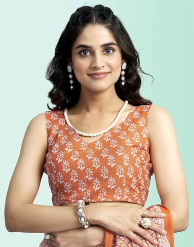 Image of SIRIL Women's Printed Cotton Saree with Unstitched Blouse Piece