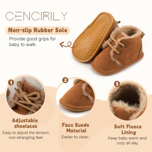 CENCIRILY Baby Booties Newborn Girl Boy shoes Infant Fleece Cozy Fur Lining Winter Warm Ankle Boots Rubber Sole Anti-Slip Prewalker Boots 5