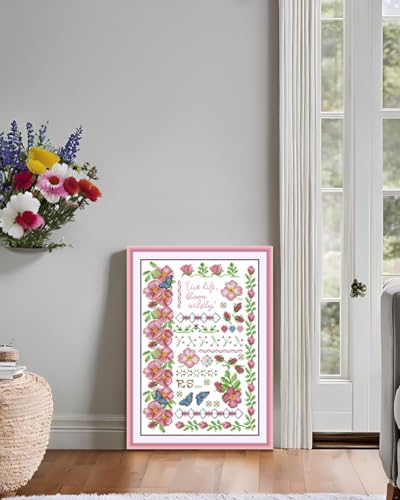 Image of CaptainCrafts Cross Stitch Kits for Adults Stamped Cross Stitch Printed Fabrics Needlework Craft Home Decor (Stamped 11CT, Flowers in Full Bloom)