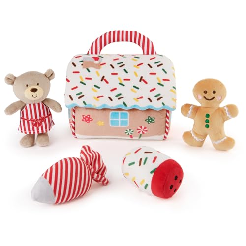 Image of GUND Baby Play Soft Collection, My First Gingerbread House 5-Piece Playset with Rattle, Squeaker and Crinkle Plush Toys, Sensory Toy for Babies, 7.5”