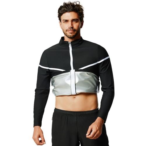 Vuirrm Sauna Shirt for Men, Men's Workout Sweatshirts, Slimming Shapewear Sweat Burn Fat Tummy Control Workout Top Long Sleeve,L,Black