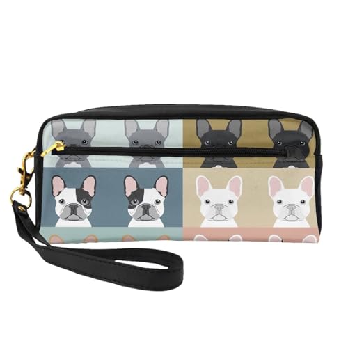 SamLng Bolsa de maquillaje reutilizable de piel con estampado de bulldog francés para viajes, organizador de artículos de aseo con cremallera, Negro -, Talla única