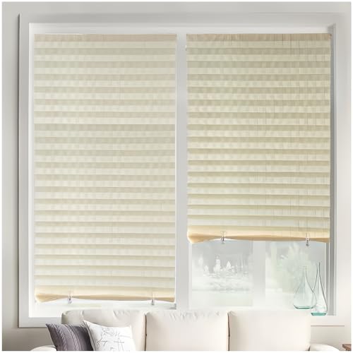 Plisado Cortinas, Persianas Opacas sin Taladro - Autoadhesivas, Tela no Tejida, Cortada a la Medida, Fuerte y fácil Ajuste, para Hogar y Oficina Fácil Instalación(Beige,60 * 150cm/23.6 * 59in)