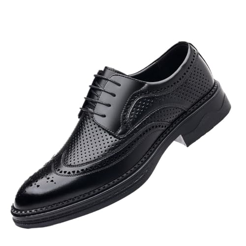 Men's Genuine Leather Brogue Oxford Dress Shoes Summer Breathable Perforated Business Formal British Style Wedding Groom Shoes