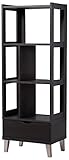 Baxton Studio Kalien Modern & Contemporary Wood Leaning Bookcase with Display Shelves & One Drawer, Dark Brown