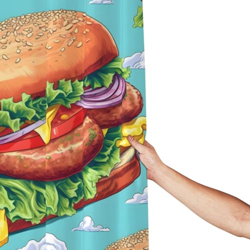 Rideau de douche imprimé hamburger avec crochets 183x183cm imperméable