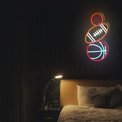 Image of Football Basketball Baseball Neon Signs Sports-Themed lamp Ideal for Children Kids Gifts Ball Game LED Light Decorative Gym Stadium Dormitory Home Bedroom Man Cave Wall Decor