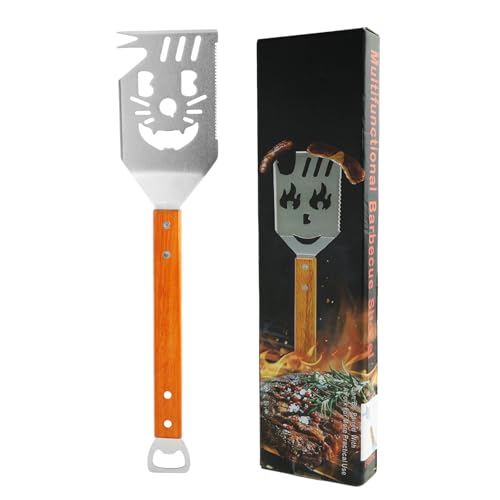 7 in 1 grillspachtel für Barbecue Grill, 41,5CM Multifunktion Grillbesteck mit Holzgriff, Kreativer Grillwender, Grillwerkzeuge mit Klappgabel, Flaschenöffner, Ideal als Grillgeschenk für Männer