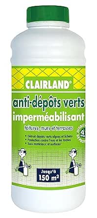 CLAIRLAND Bidon Anti-Dépots Verts et Imperméabilisant des Toitures, Terrasses, Dallages, Murs, Concentré, 1 L, CLAIRIMPER10, Vert