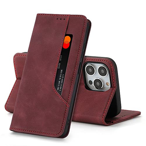 Fente pour carte de portefeuille pour iPhone 8 coque cuir rouge aimant