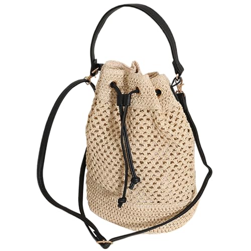 Sac seau en paille d'été avec bandoulière réglable pour femmes