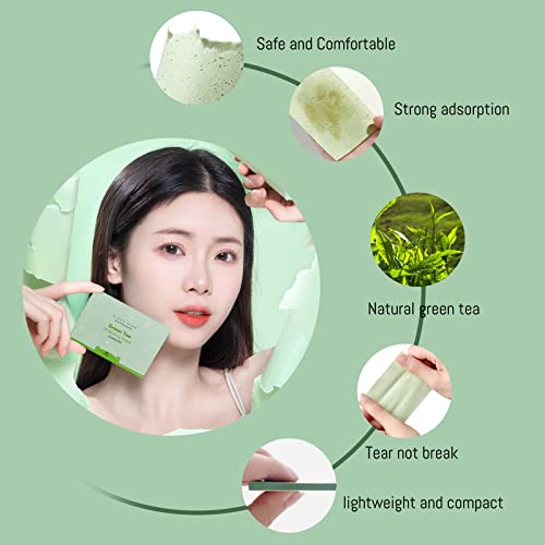 Andiker 200 Stück Öl-Löschpapier, grüner Tee-Öl-Löschblätter für fettige Haut, natürliche Bambuskohle, Unisex-Ölkontrollfolie für Männer und Frauen, Hautpflege (grüner Tee + sanfter Bambus)