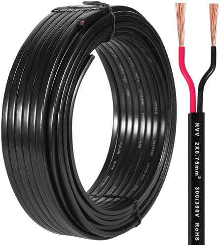 D-TECH 2 Adriges Flach Fahrzeugleitung Anhängerkabel 5M, 5V-80V 2 Adriges Kabel für Anhänger Beleuchtung mit Kabelquerschnitt 2x0,75mm²,KFZ Flachkabel Elektrokabel