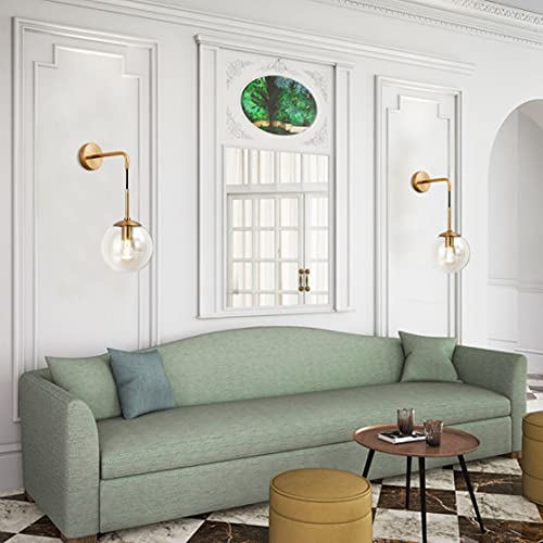 Kco Modern Glass Globe Wall Sconce Set Of Two Minimalist Gold Wall Light Fixture With Adjustable Cord Brass Round Glass Wall Mounted Reading Lamp (Clear-2Pc) #TOP6