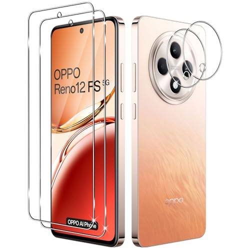 Yenwen Schutzfolie für OPPO Reno 12 FS/OPPO Reno 12F für Panzerglas, 2 Stück Panzer Glas mit 2 Stück Kameraschutz, 9H Festigkeit Schutzglas Anti-Kratzer Folie Bildschirmschutz für Reno12 FS / Reno12 F