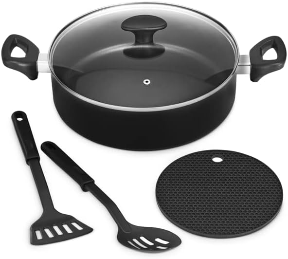 Bella 5-pc. Nonstick Frying Pan with Glass lid Everyday Pan Set in Black