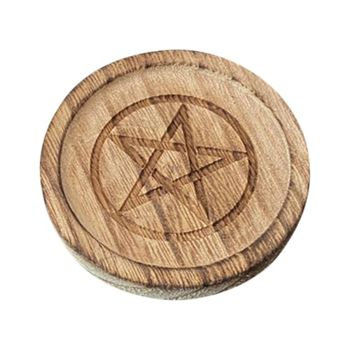 Placa de altar - Símbolos femeninos Candelador de disco incrustado | Mesa de madera de altar de sacrificio de patrón de pentagrama | Bandeja de altar de brujas para sostener velas, joyas, cartas de ta